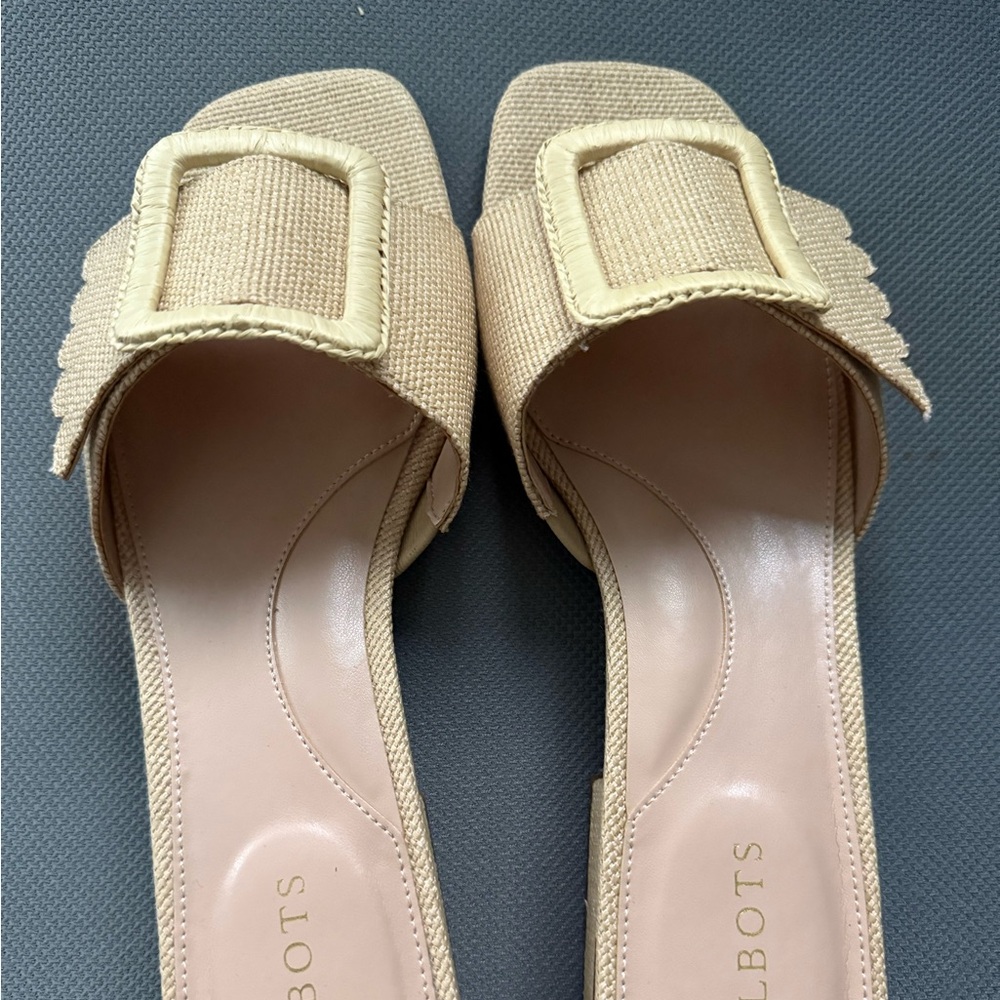 Talbots buckle raffia slide